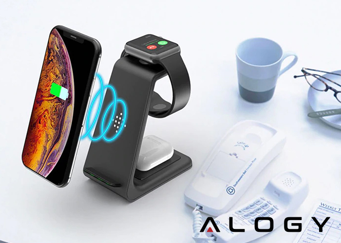 ładowarka indukcyjna qi alogy 3w1 apple watch iphone airpods