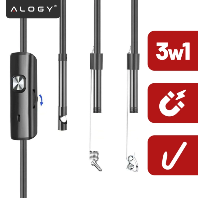 Alogy Hard Wire Kamera inspekcyjna endoskopowa micro USB + USB-C + USB Full HD 5m 8mm Endoskop