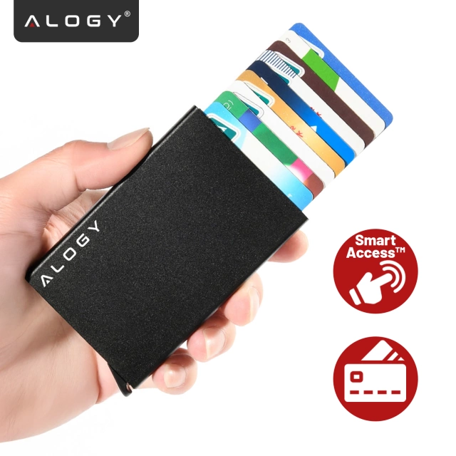 Alogy Portfel antykradzieżowy inteligentny RFID etui na karty minimalistyczne Czarne