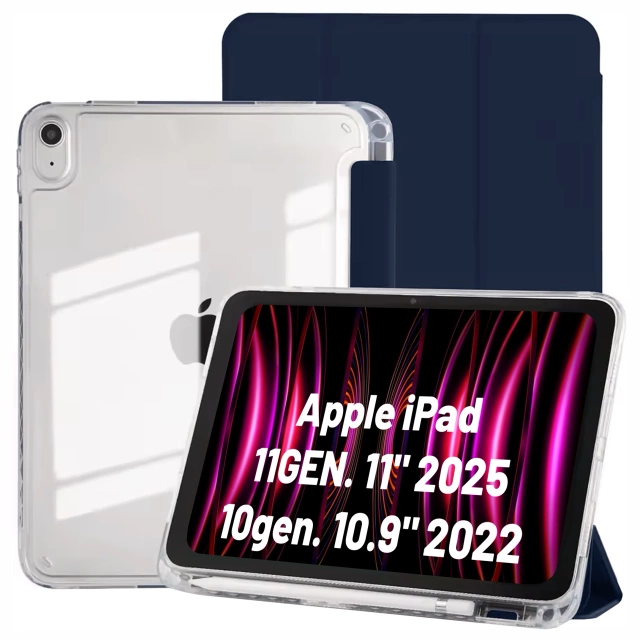 Etui do Apple iPad 11gen. 11" 2025 / 10gen. 10.9" 2022 Ochronne Hybrydowe z Miejscem na Rysik, Składana Okładka, Funkcja Podstawki, Alogy HybridBook™ Case  – Granatowe