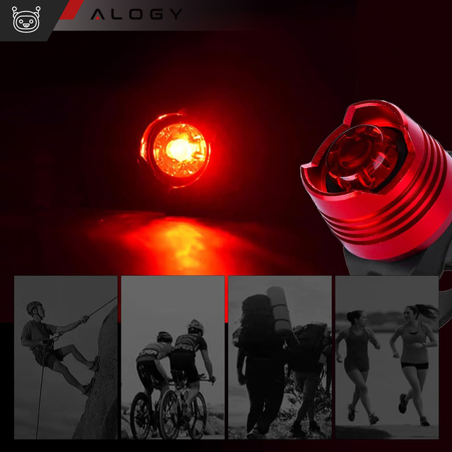 2x Lampka rowerowa tylna na tył roweru oświetlenie LED światełko światło tylnie czerwona aluminiowa wodoodporna IPX4 50lm Alogy