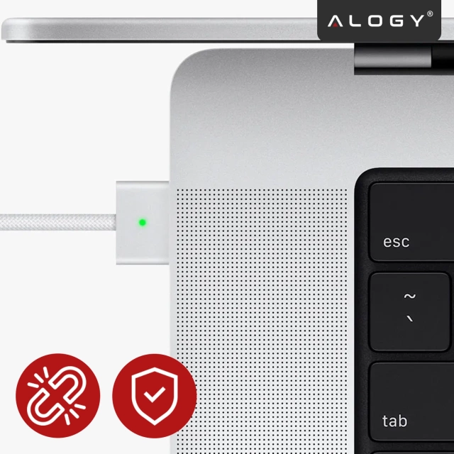Kabel zasilający USB-C do MagSafe 3 – szybkie ładowanie 140W, przewód 2 m, do Apple MacBook, wytrzymały i bezpieczny – Alogy PowerLink™ Biały
