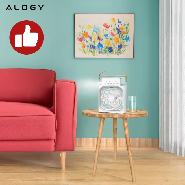 Wentylator Alogy DeskBreeze™ wiatrak biurkowy 3w1 stojący mały cyrkulator z nawilżaczem powietrza timerem i podświetleniem LED 4800mAh USB-C