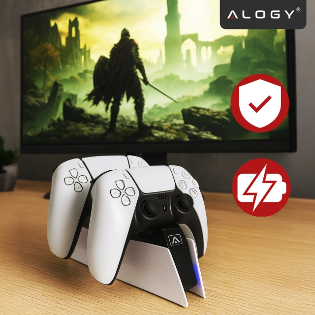 Alogy Podwójna stacja dokująca ładująca do kontrolera Pada do PlayStation 5 PS5 do 2 Padów Biała