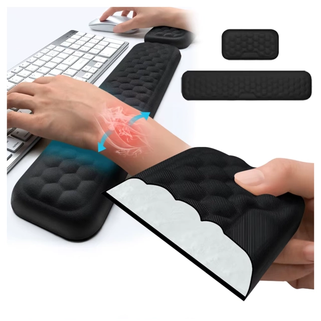 Podkładka pod Nadgarstki z Pianką Memory Foam, Ergonomiczny Zestaw do Klawiatury i Myszki, Antypoślizgowa i Oddychająca, Alogy ErgoSupport™ – Czarna