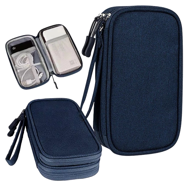Etui Podróżne na Akcesoria, Organizer na Kable, Ładowarki, Telefon i Powerbank, Wielofunkcyjne i Kompaktowe 21 x 12,5 x 5 cm, Alogy TravelPack™ – Granatowe