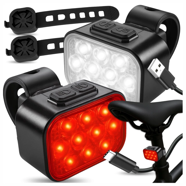 Lampka rowerowa LED Alogy DuoRide™ Lights Latarka na rower wodoodporne światło światełko na przód i tył przednia tylna 2 sztuki 10 LED