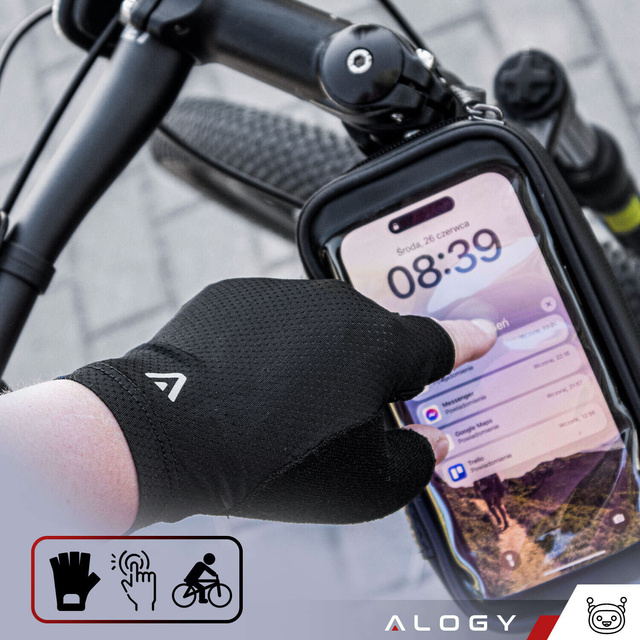 Alogy Rękawiczki rowerowe L krótkie bez palców męskie damskie Unisex sportowe na rower na MTB Gravel Kross Czarne