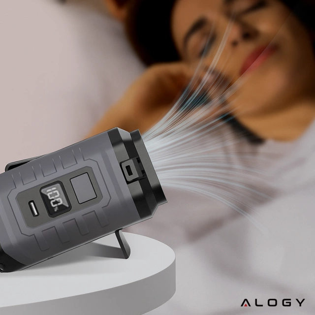 Mały wentylator Alogy Wiatrak z funkcją PowerBanka stojący wiszący do powieszenia na pasku przy spodniach 4000mAh Czarny