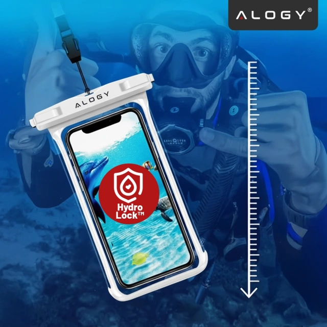Etui Wodoodporne Uniwersalne IPX8 do Telefonów do 6.5", Wodoszczelna Ochrona na Plażę, Basen i Kajak, Dotykowy Front i Pasek na Szyję, Alogy HydroShield™ – Białe
