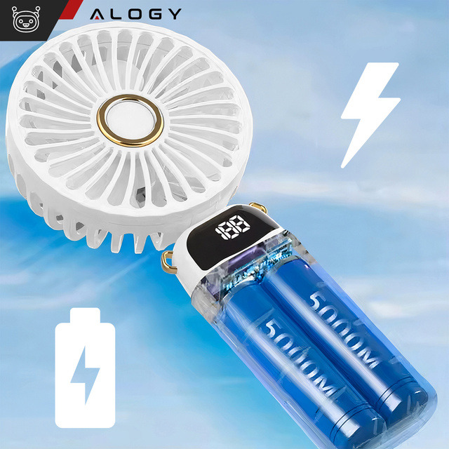 Alogy Wentylator Wiatrak wiatraczek ręczny bezprzewodowy przenośny do ręki na biurko z uchwytem na telefon USB-C biały