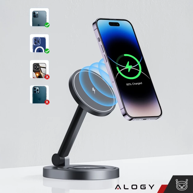 Ładowarka indukcyjna bezprzewodowa stacja Alogy 2w1 QI do Apple iPhone AirPods do MagSafe Czarna