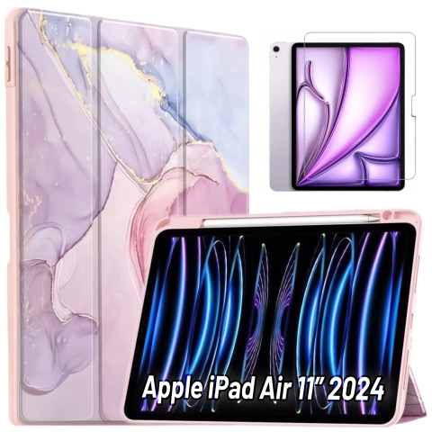 Etui hybrydowe z miejscem na rysik do Apple iPad Air 11" (2024,2025) / Air 10.9" (2020,2022) / Pro 11 (2018) Alogy Hybrid Book Cover Case Marble Różowe