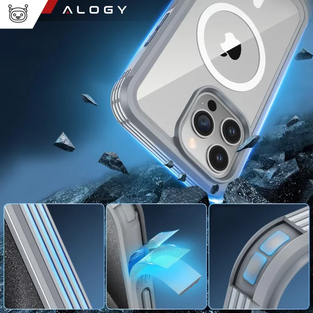 Etui ochronne na telefon do Apple iPhone 16 Pro Alogy Shield360 MagCase™️ do MagSafe obudowa z ochroną wyświetlacza i aparatu Titanium Szare