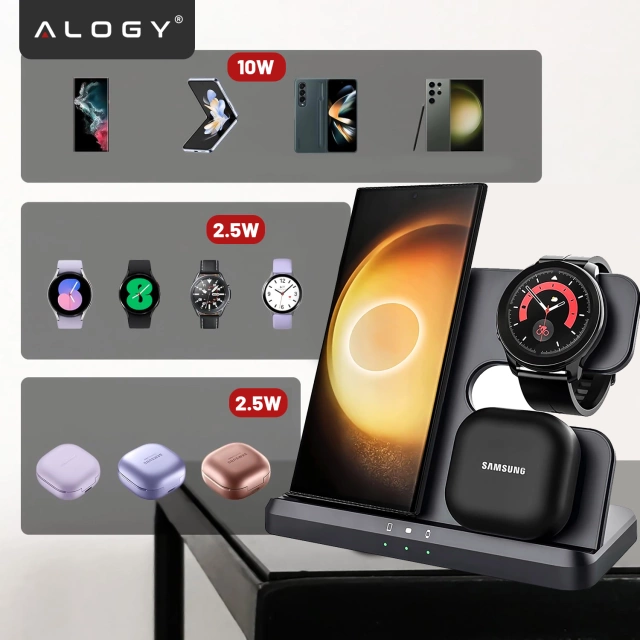 Ładowarka Bezprzewodowa Indukcyjna 3w1 Qi 3.0 Szybka do Samsung Galaxy 22 23 24 Ultra Watch Buds 