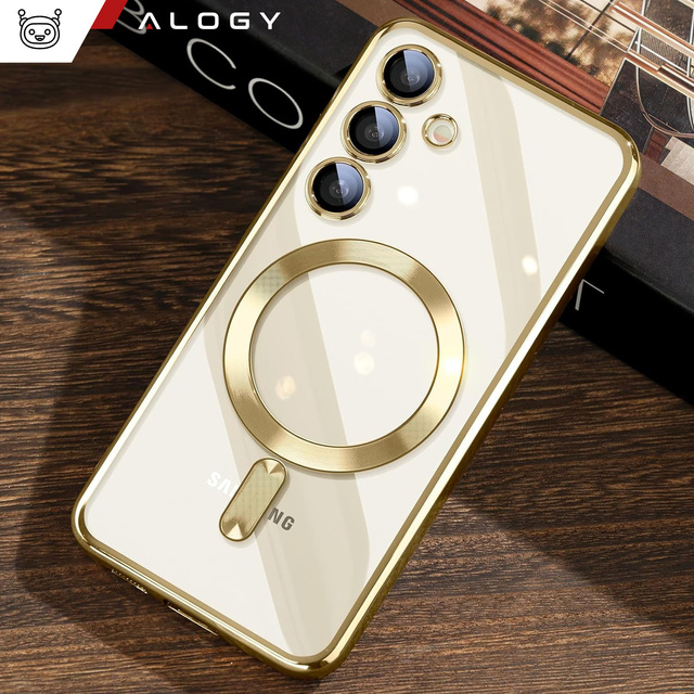 Alogy Etui na telefon do Samsung Galaxy S24 Mag Safe Case Glamour Case Ring obudowa Złote przezroczyste