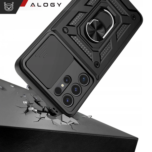 Etui do Samsung Galaxy S25 Ultra pancerne Slide Case Ring obudowa ochrona aparatu Camshield Alogy czarne