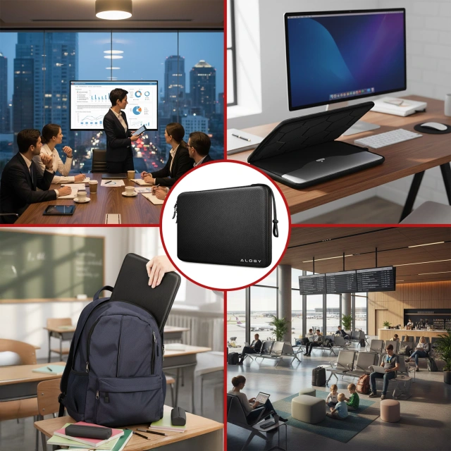 Torba na laptopa 13–14" do MacBook Air / Pro (M1 M2 M3 M4) – twarde etui ochronne Hard Foam, sztywna konstrukcja, ochrona przed uderzeniami i wilgocią – Alogy ShieldCase™ Czarna