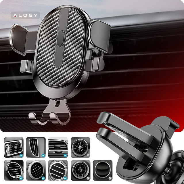 Alogy Uchwyt samochodowy Easy One Touch do telefonu 6.5" grawitacyjny na deskę rozdzielczą i szybę, kratkę czarny