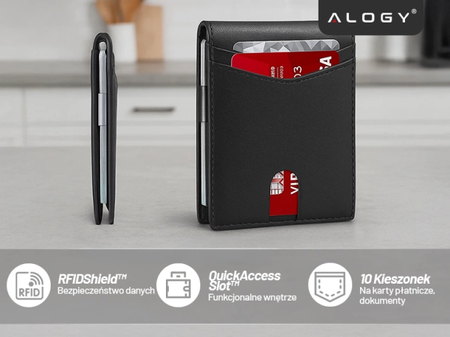 Portfel RFID Etui ochronne blokujące sygnał na karty dokumenty Alogy Small męski damski Wallet Czarny