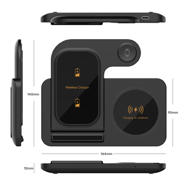 Alogy Ładowarka indukcyjna Qi 3w1 stacja ładująca do Apple iPhone AirPods Watch 15W QC 3.0 Czarna