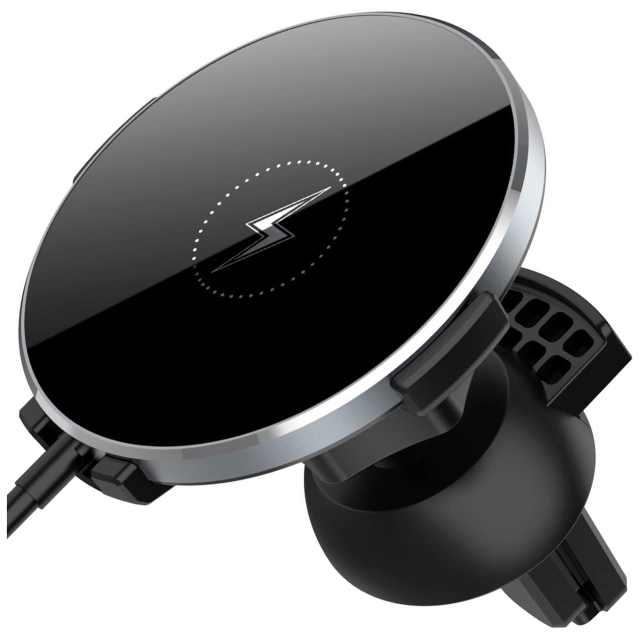Alogy Uchwyt do samochodu 2w1 z ładowarką Qi Airvent MagSafe Charger do MagSafe 15W do kratki samochodowy Czarny