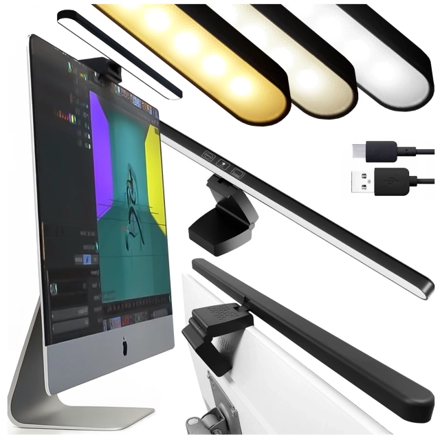 Lampka LED na monitor na szerokie biurko – regulowana barwa i jasność, dotykowe sterowanie, szeroki strumień światła, antyodblaskowa konstrukcja – Alogy ProView™