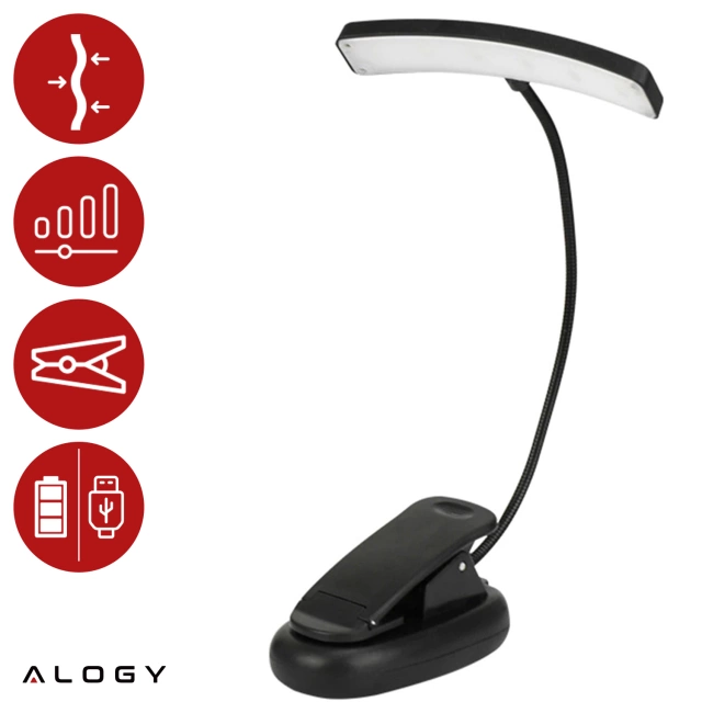 Lampa biurkowa Alogy LED z klipsem do czytania Czarna