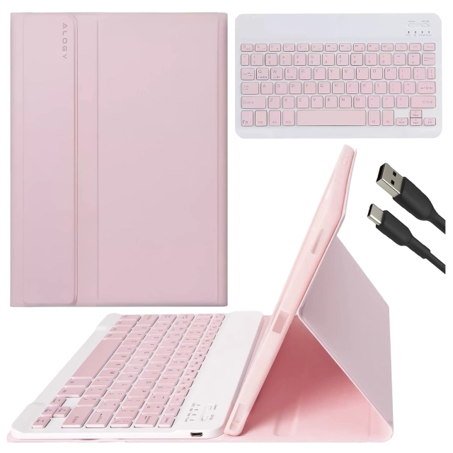 Etui z klawiaturą z miejscem na rysik do Samsung Galaxy Tab S9 FE 10.9" Alogy Keyboard Case Różowe + Szkło