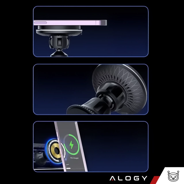 Uchwyt samochodowy Alogy Car Holder do MagSafe z ładowaniem indukcyjnym 2w1 15W do kratki Czarny