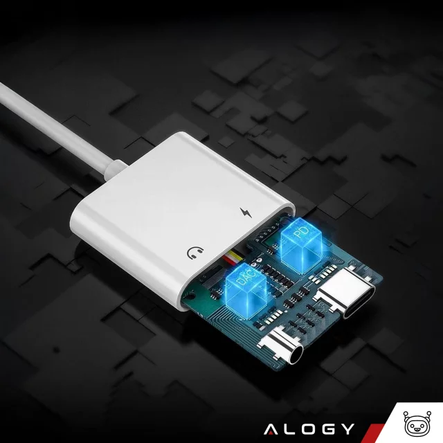 Adapter USB-C do Mini Jack 3.5mm i USB-C Kabel AUX Alogy do Apple iPhone USB-C Biały