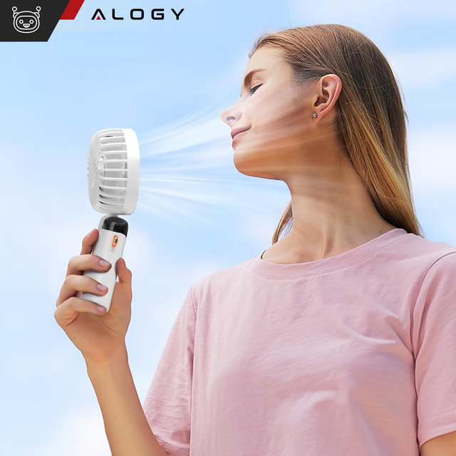 Alogy Wentylator Wiatrak wiatraczek ręczny bezprzewodowy przenośny do ręki na biurko z uchwytem na telefon USB-C biały