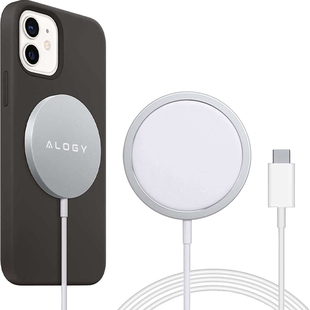 Ładowarka indukcyjna do iPhone 12/13/14/15/ PRO / MAX/ MINI/ ULTRA Alogy do MagSafe bezprzewodowa 20W  Biała