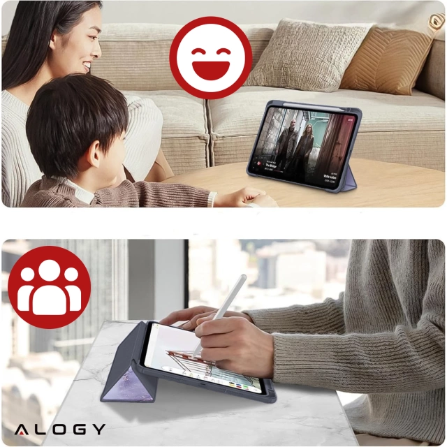 Etui hybrydowe z miejscem na rysik do Apple iPad Air 11" gen 7/6/5/4 | iPad Pro 11" 2018 Alogy Hybrid Book Cover Case Marble Fioletowe