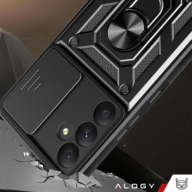 Etui pancerne do Samsung Galaxy A35 5G Camshield Case Ring Alogy Stand z osłonką na aparat slide czarne