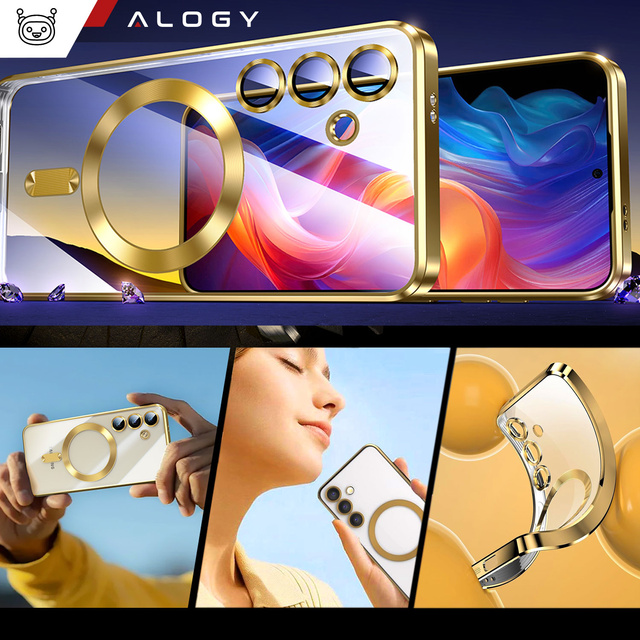 Alogy Etui na telefon do Samsung Galaxy S24 Mag Safe Case Glamour Case Ring obudowa Złote przezroczyste