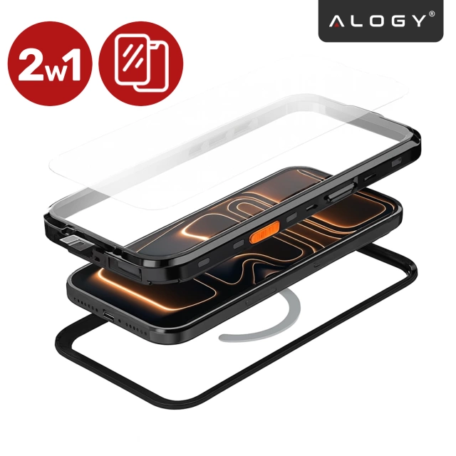 Etui Wodoodporne do Apple iPhone 17 Pro 6,3", Pancerna Obudowa 360° z Przezroczystym Tyłem, Kompatybilna z MagSafe, Alogy HydroArmor™ IP68 Case – Czarne