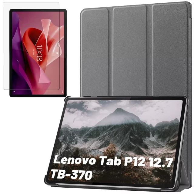 Etui ochronne do Lenovo Tab P12 12.7 TB-370 obudowa na tablet Alogy Book Cover Case Szare + szkło