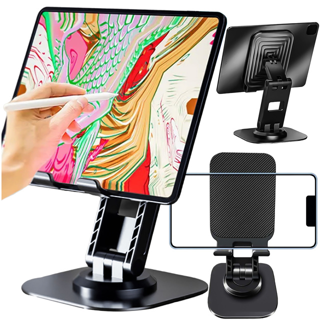 Alogy Uchwyt stojak podstawka biurkowy na biurko regulowany obrotowy 360 na telefon tablet 12.9" aluminiowy Czarny