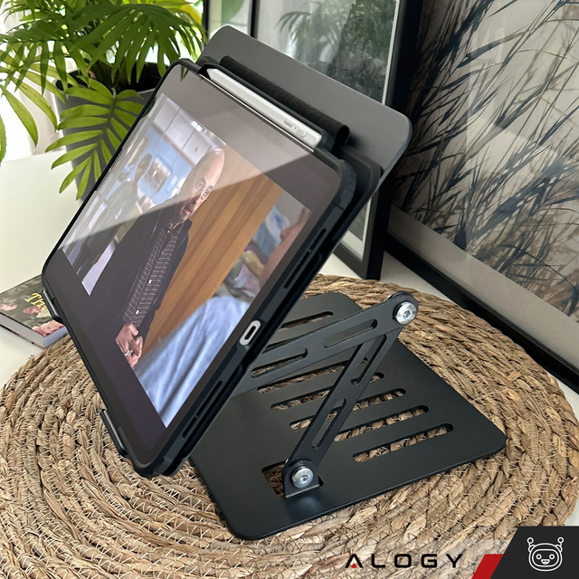 Alogy Uchwyt na laptop Macbook tablet 17" stojak podstawka składany regulowany aluminiowy na biurko 25 x 21.5cm Grafitowy