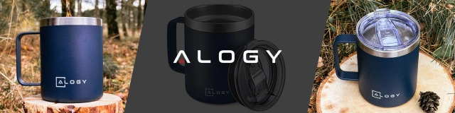 Alogy Kubek termiczny z uchwytem Thermal Mug otwierana pokrywka stalowy zimno i ciepło granatowy