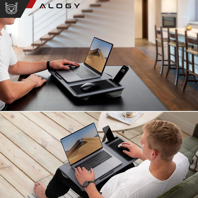 Alogy Podstawka stolik biurko przenośne na laptopa z uchwytem na telefon z poduszkami 