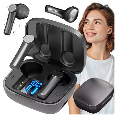 Słuchawki bezprzewodowe Alogy TWS Bluetooth 5.0 LED z etui ładującym IPX5 PowerBank USB-C Czarne