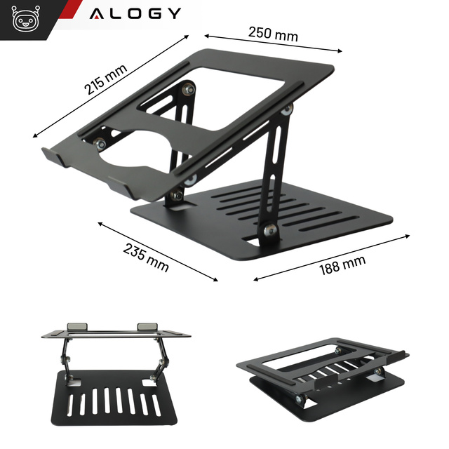 Alogy Uchwyt na laptop Macbook tablet 17" stojak podstawka składany regulowany aluminiowy na biurko 25 x 21.5cm Grafitowy