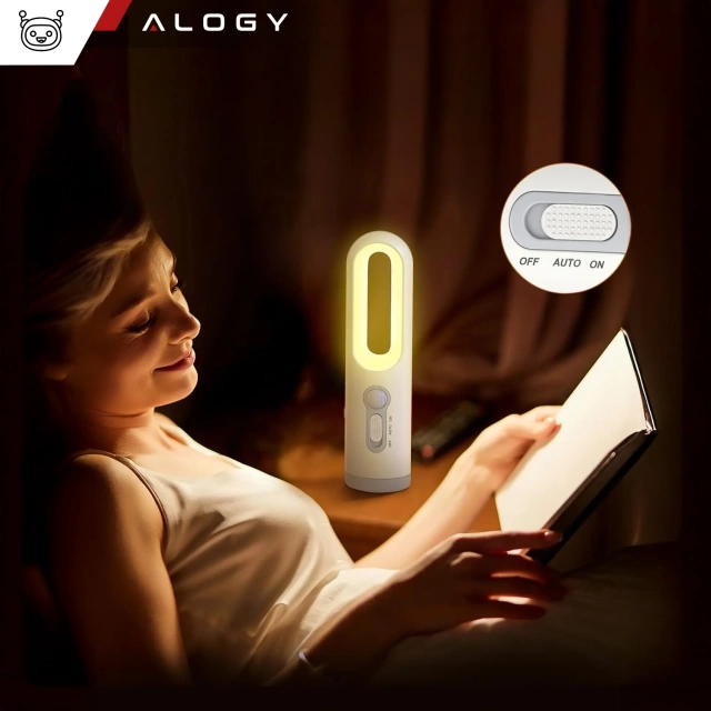 Lampka nocna LED z czujnikiem ruchu Alogy Night LED Lamp na biurko przenośna z latarką Biała