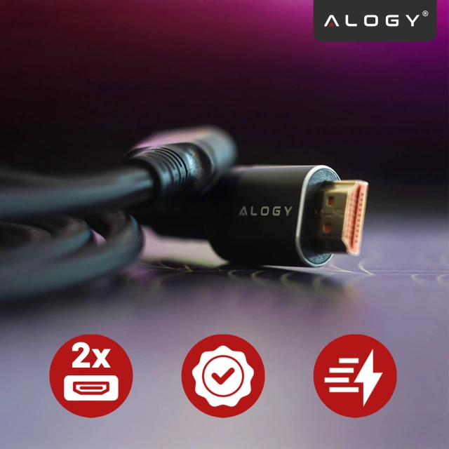 Kabel HDMI 2.1 Alogy 1m 4K 8K PREMIUM MIEDŹ ULTRA High Speed 60Hz 48GBps Czarny