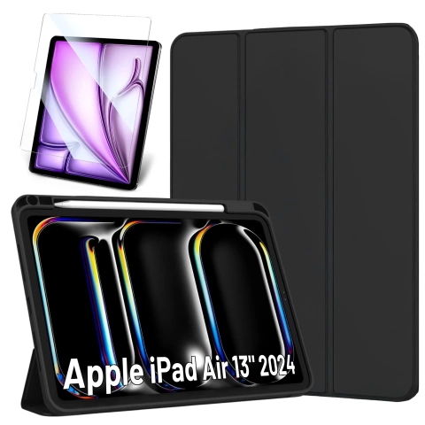Etui ochronne z miejscem na rysik do Apple iPad Air 13" 2024/2025, iPad Pro 12.9" 2018-2022 Alogy Book Cover Case obudowa na tablet Czarne + Szkło