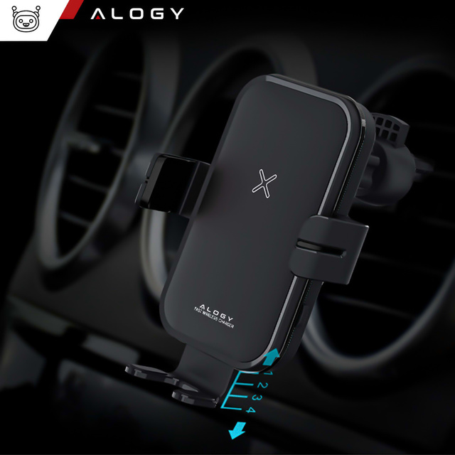 Alogy Uchwyt samochodowy Fast Wireless Charging Car Holder z Ładowarką Qi indukcyjną 15W do auta na kratkę