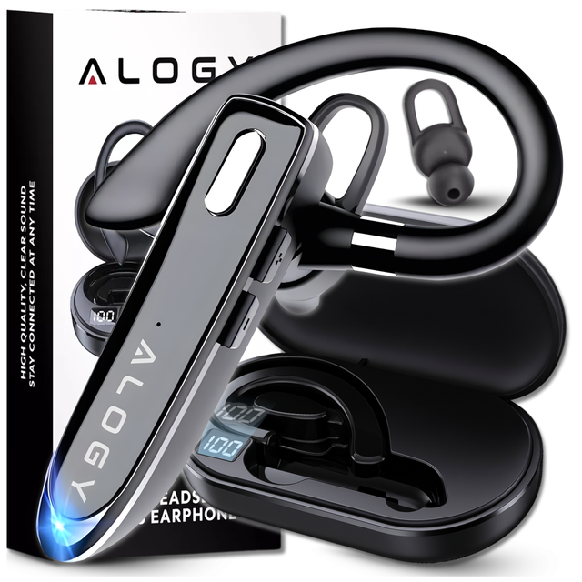 Słuchawka Bluetooth dla kierowcy bezprzewodowa zestaw z etui ładującym zestaw słuchawkowy Alogy Czarna