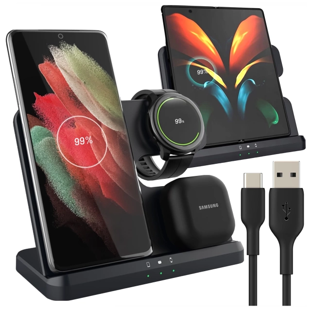 Ładowarka Bezprzewodowa Indukcyjna 3w1 Qi 3.0 Szybka do Samsung Galaxy 22 23 24 Ultra Watch Buds 